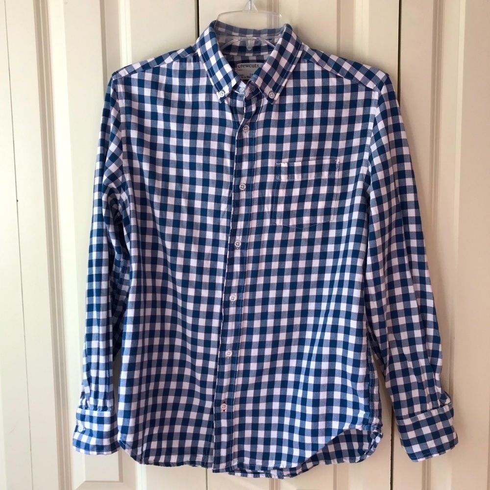 CREWCUTS Boys Blue Plaid Button Down Dress Shirt Graduation